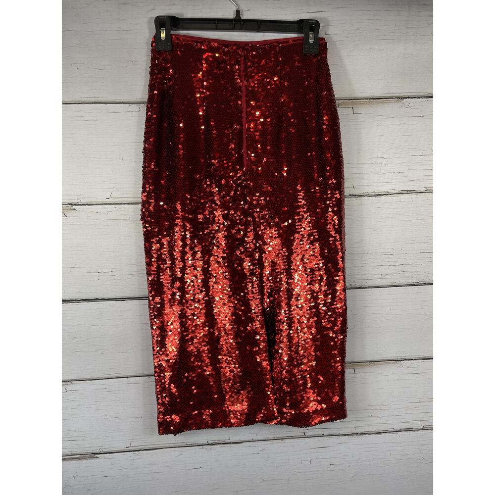 Ann Taylor Skirt Women's 00P Red Sequin Pencil Midi Lined Stretch Holiday Party - Picture 9 of 11